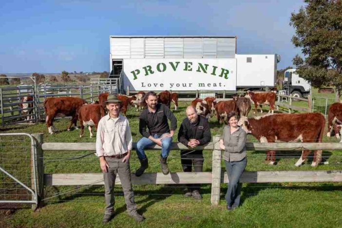 Provenir Founders in front of cattle and mobile abattoir