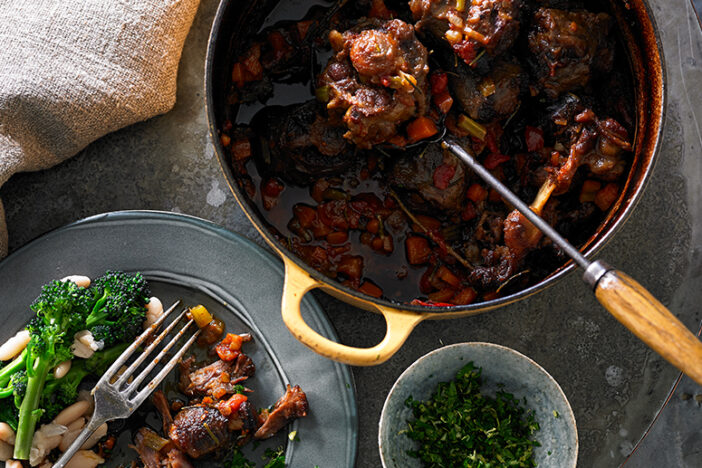 tomato rosemary and white wine braised oxtail and gremolata