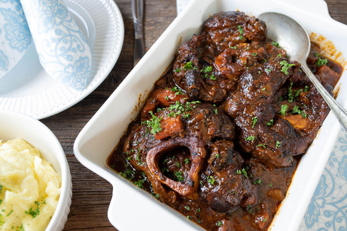 Slow-cooked beef shin in ale